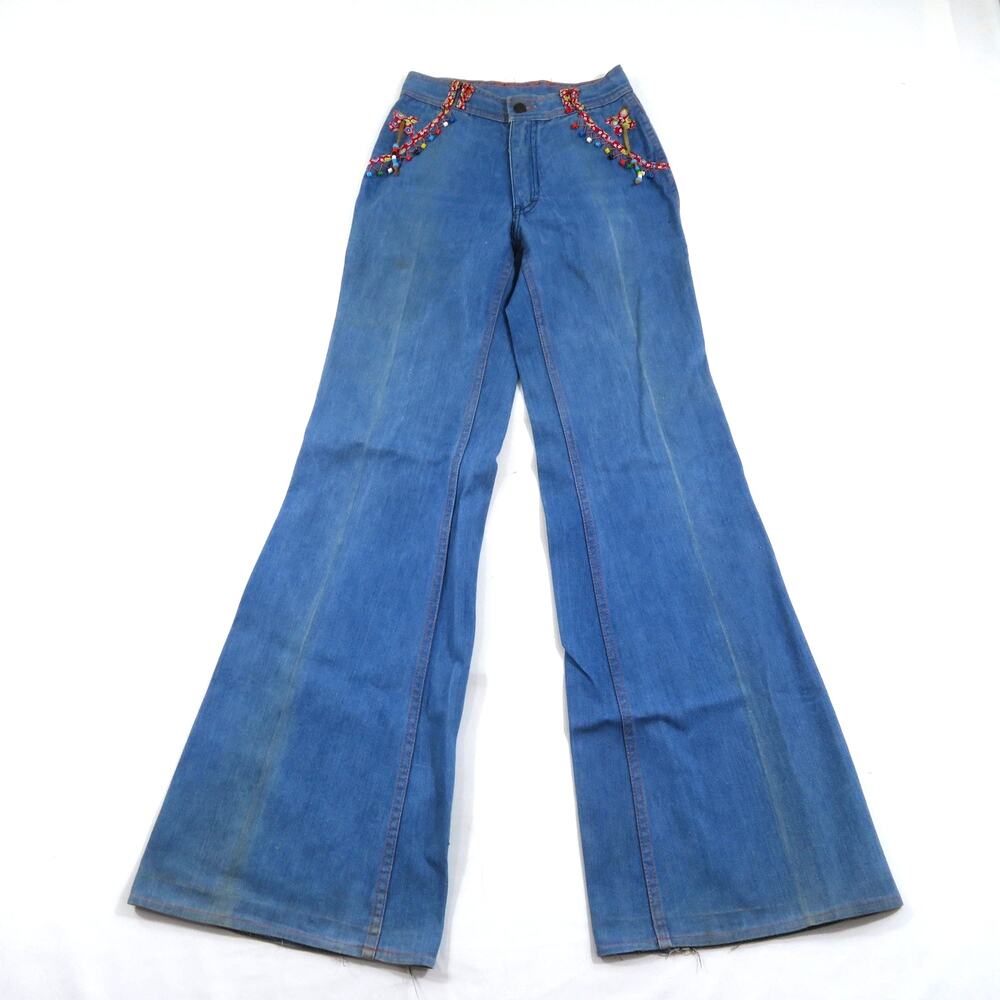 Faded Glory Bell Bottom Jeans Hippie Big Bells Blue Sz 9 (29) Meas 25x34 1970s